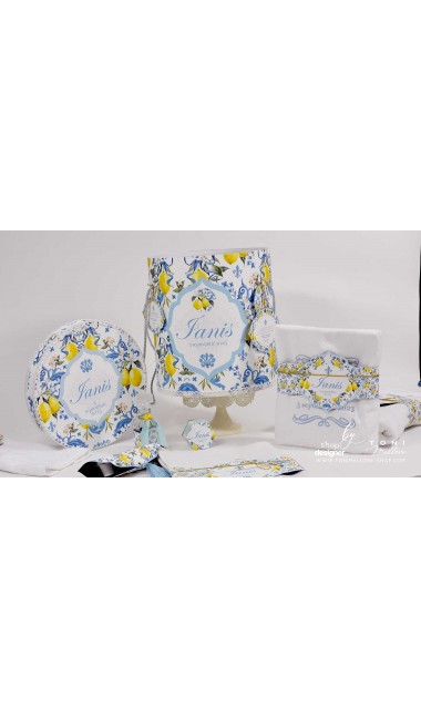 Trusou botez mediteranean inspiratie italia Capri Sorrento cu lamai si faianta alb cu albastru Italian Boy 14